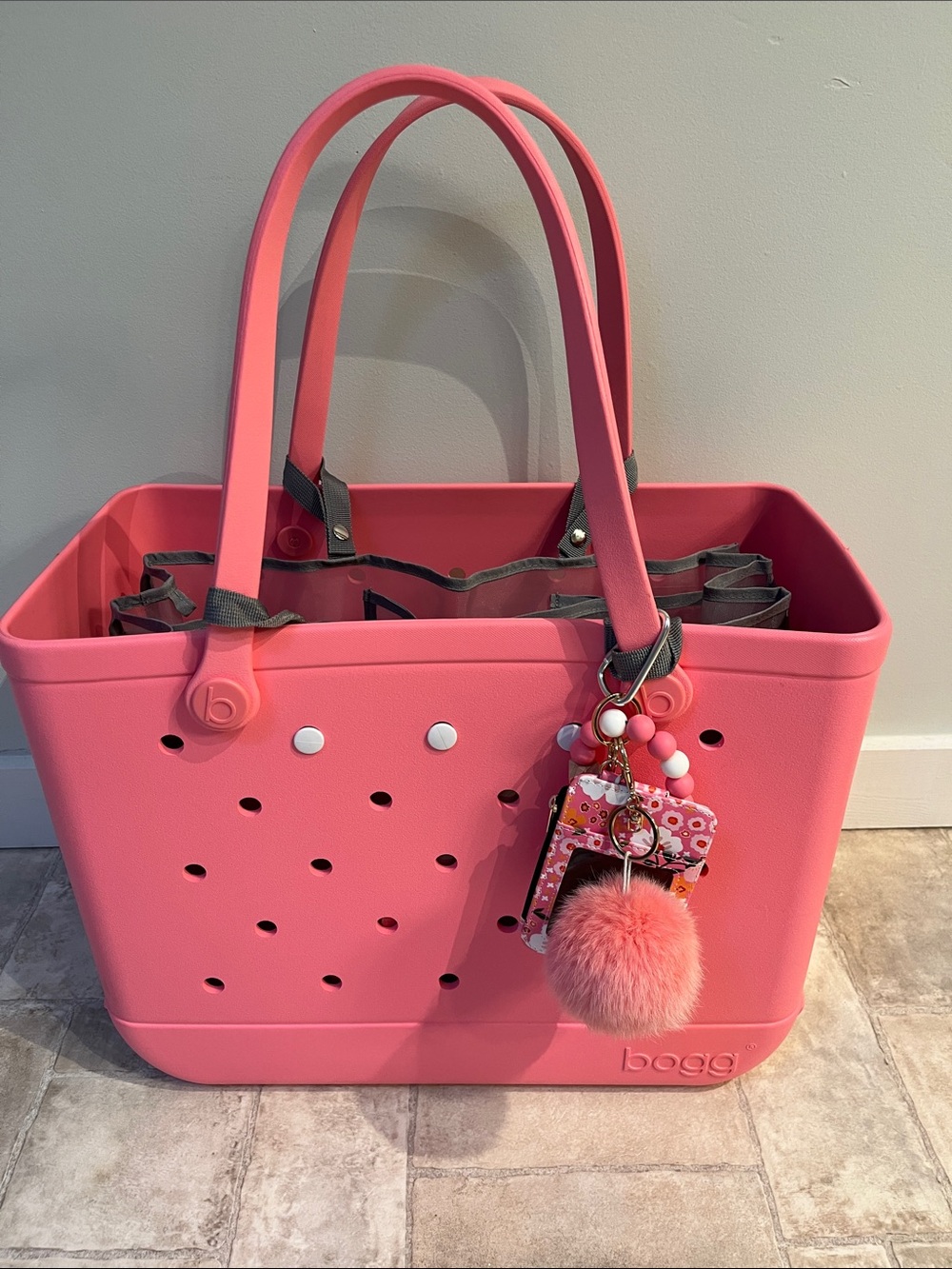 BOGG BAG Coral Pink Tote with Pom and Charm